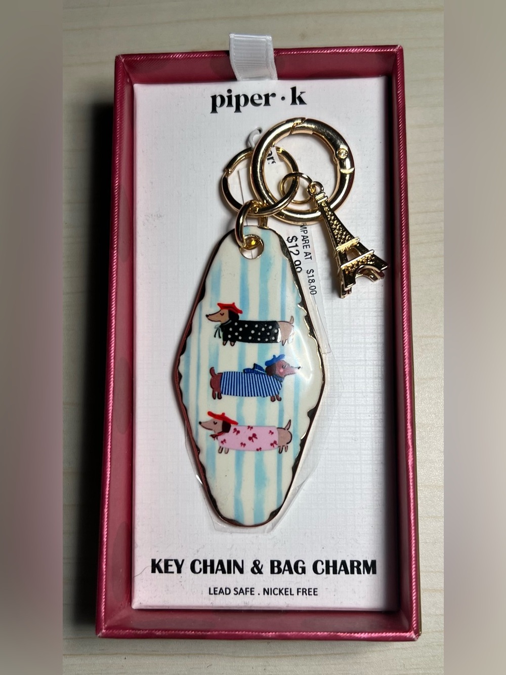 NEW Daushaund Bag Charm Keychain Piper K French Dogs